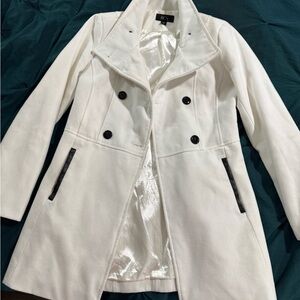 BCX Women's Ivory Trench Coat with Black Accents